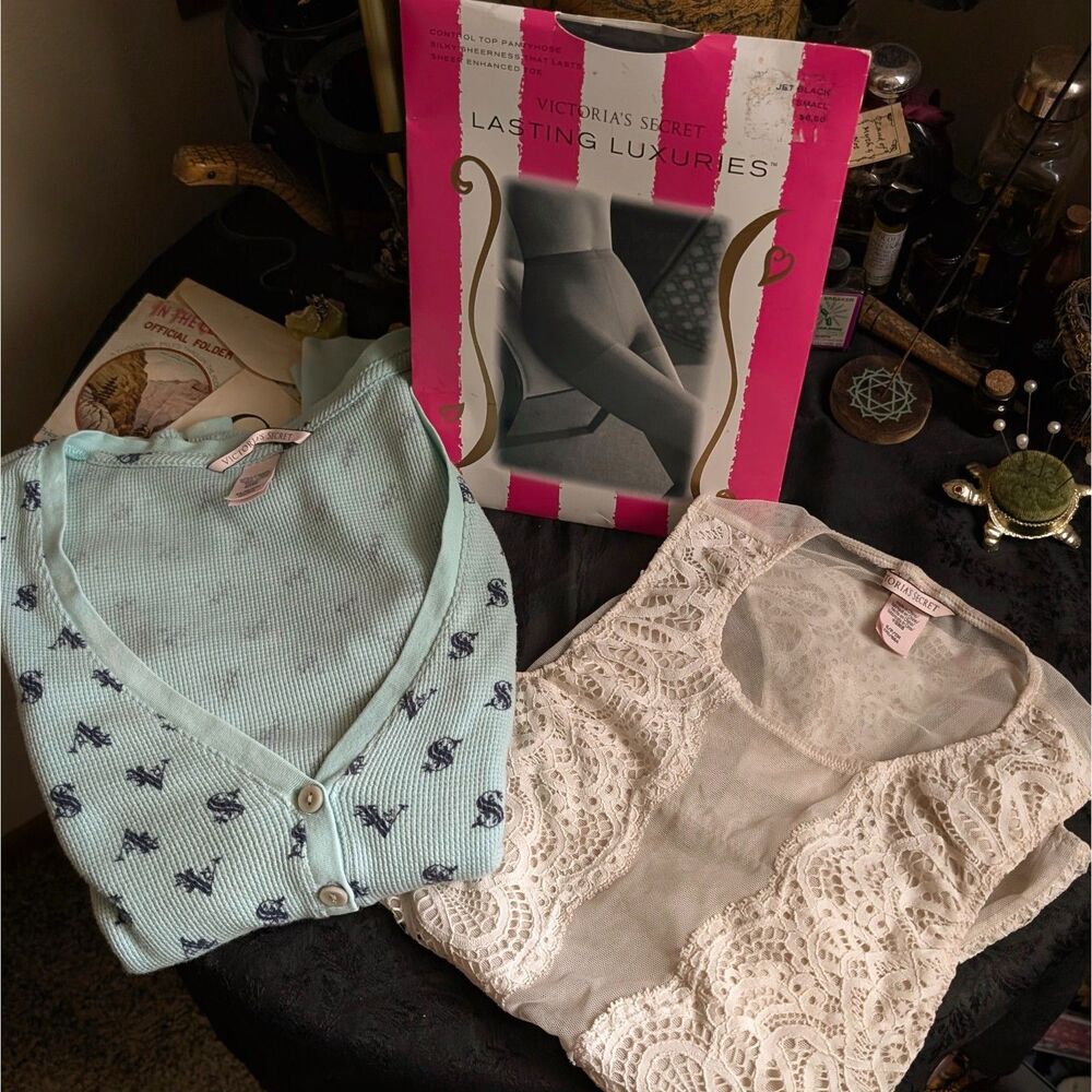 Victoria's Secret XS Clothing Bundle Pajama Henley Top Lace Bodysuit Tights